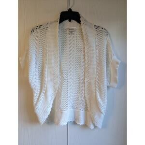 Dressbarn Women's White Short Sleeve Open Front Mesh Cardigan Size 1X